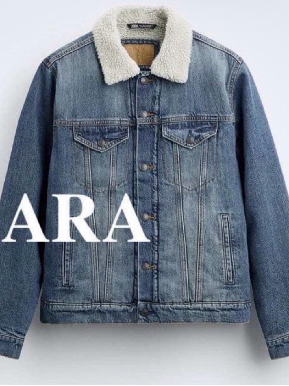 Zara Blue Denim Jacket with Cream Sherpa Collar